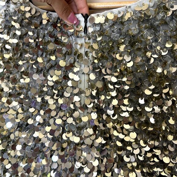 St. John Women´s Evening Silver Gold Beaded Sequin Short Sleeve Top Size P/S - Picture 6 of 13